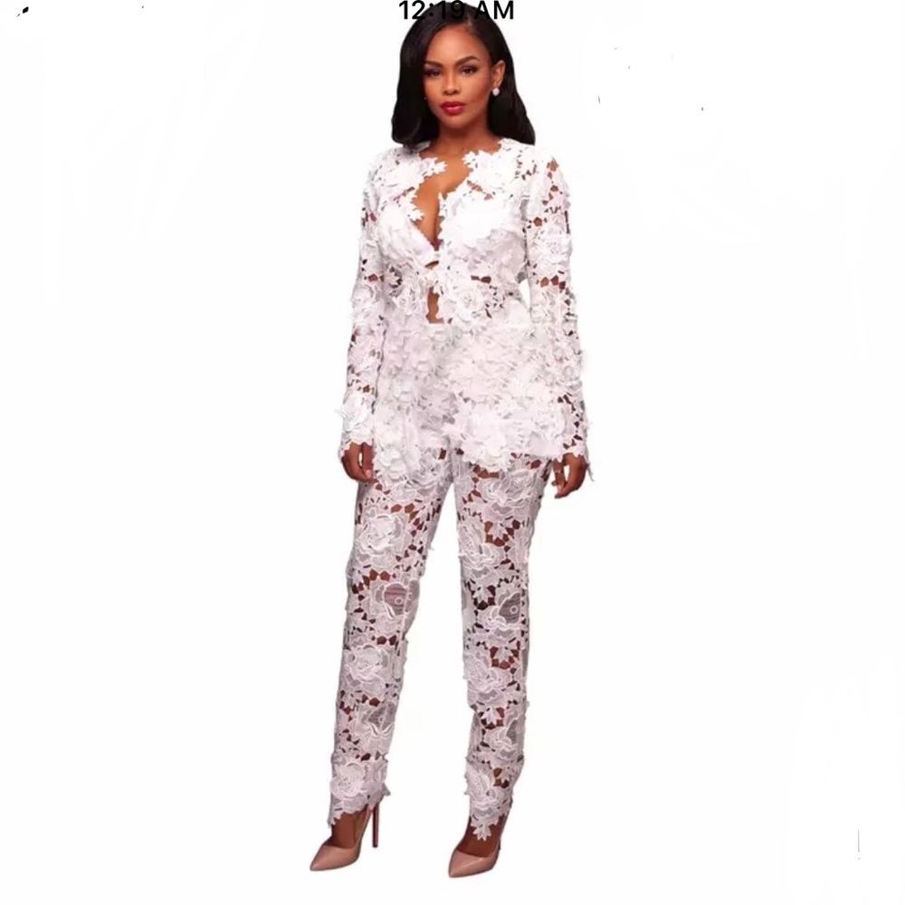 Gorgeous White Lace Pant Suit